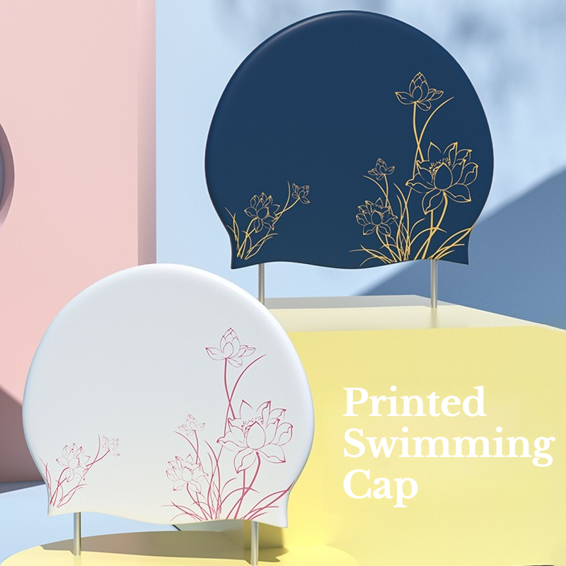 Aquatic Sports Cap - Kadınlar için Lotus Baskılı Yüzme Bonesi